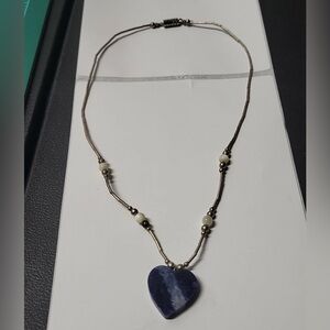 Sterling Silver Dainty Liquid Silver Necklace With Lapis Lazuli Heart Pendent